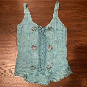 Blue Corset-Fitting Top